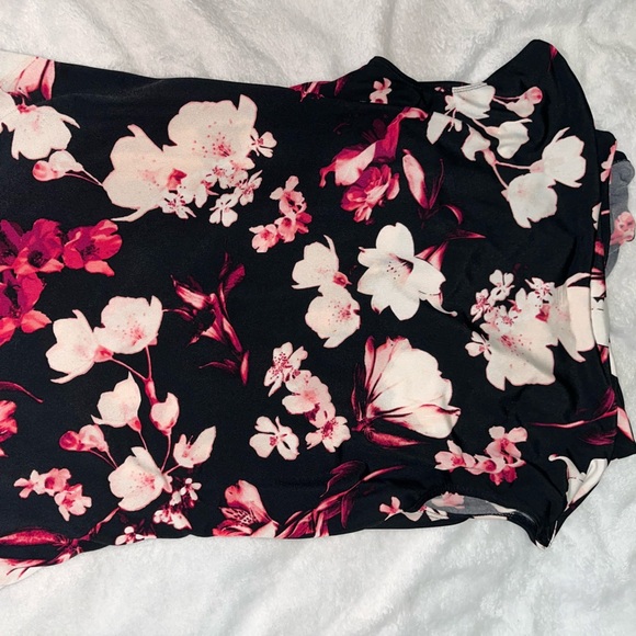 Worthington Black and Vibrant Pink Floral Blouse Cowl Neck - Picture 6 of 11